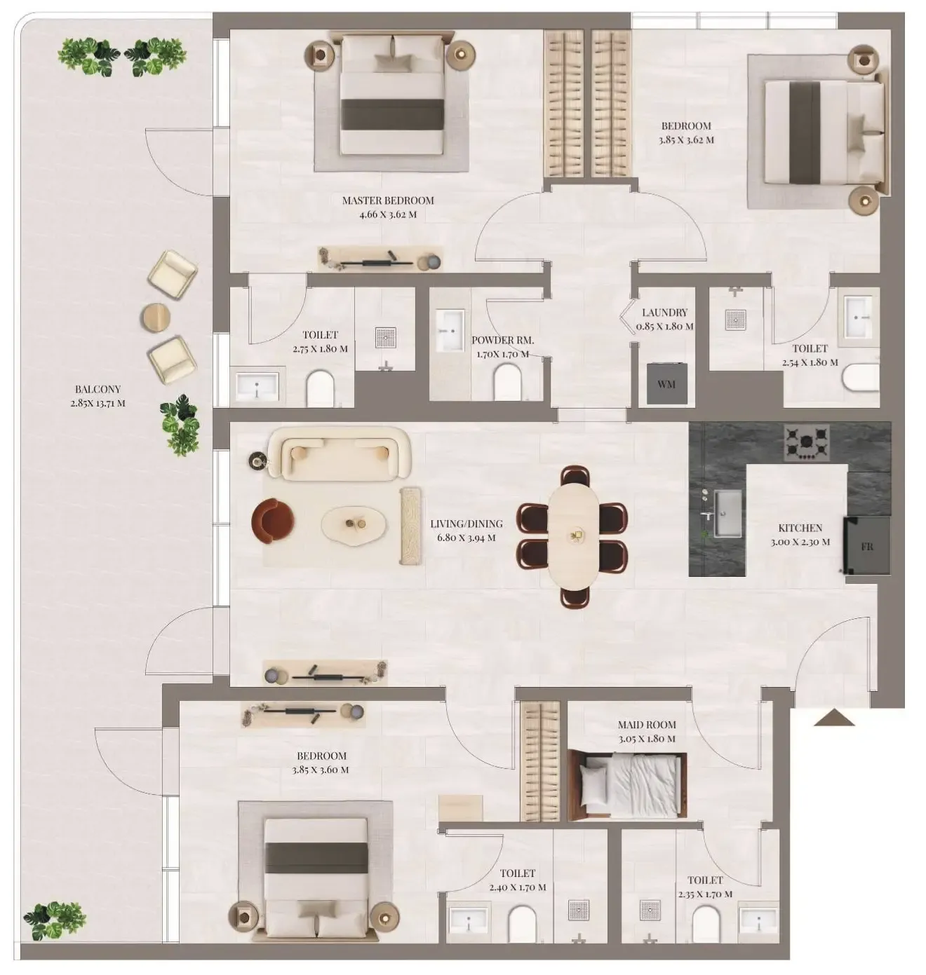 3 bedroom Apartments floor plan at Rivo