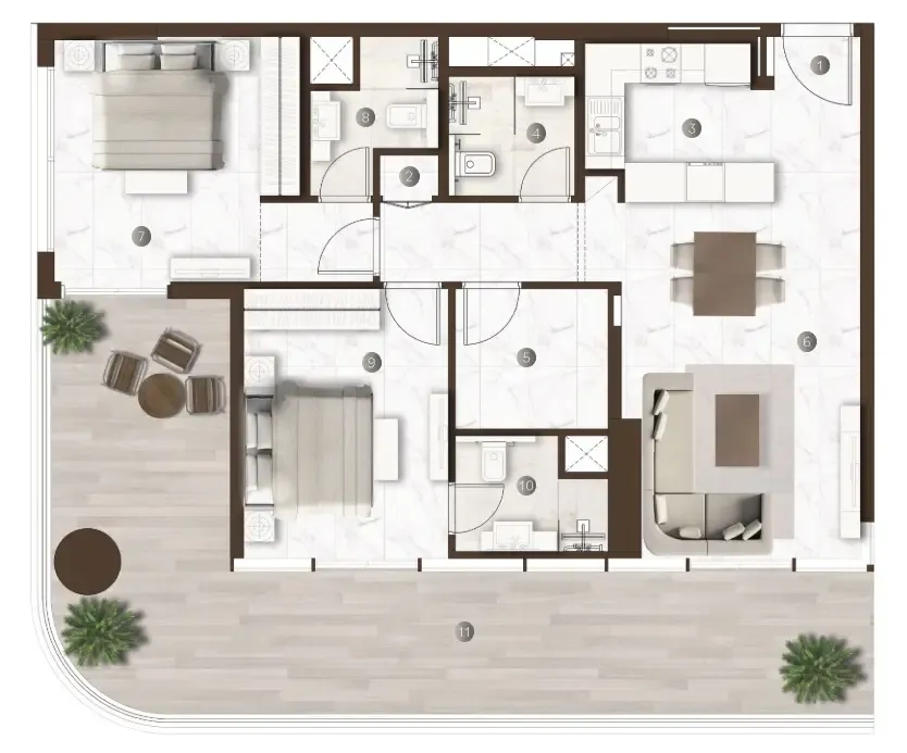 2 bedroom Apartments floor plan at Onda by Kasco