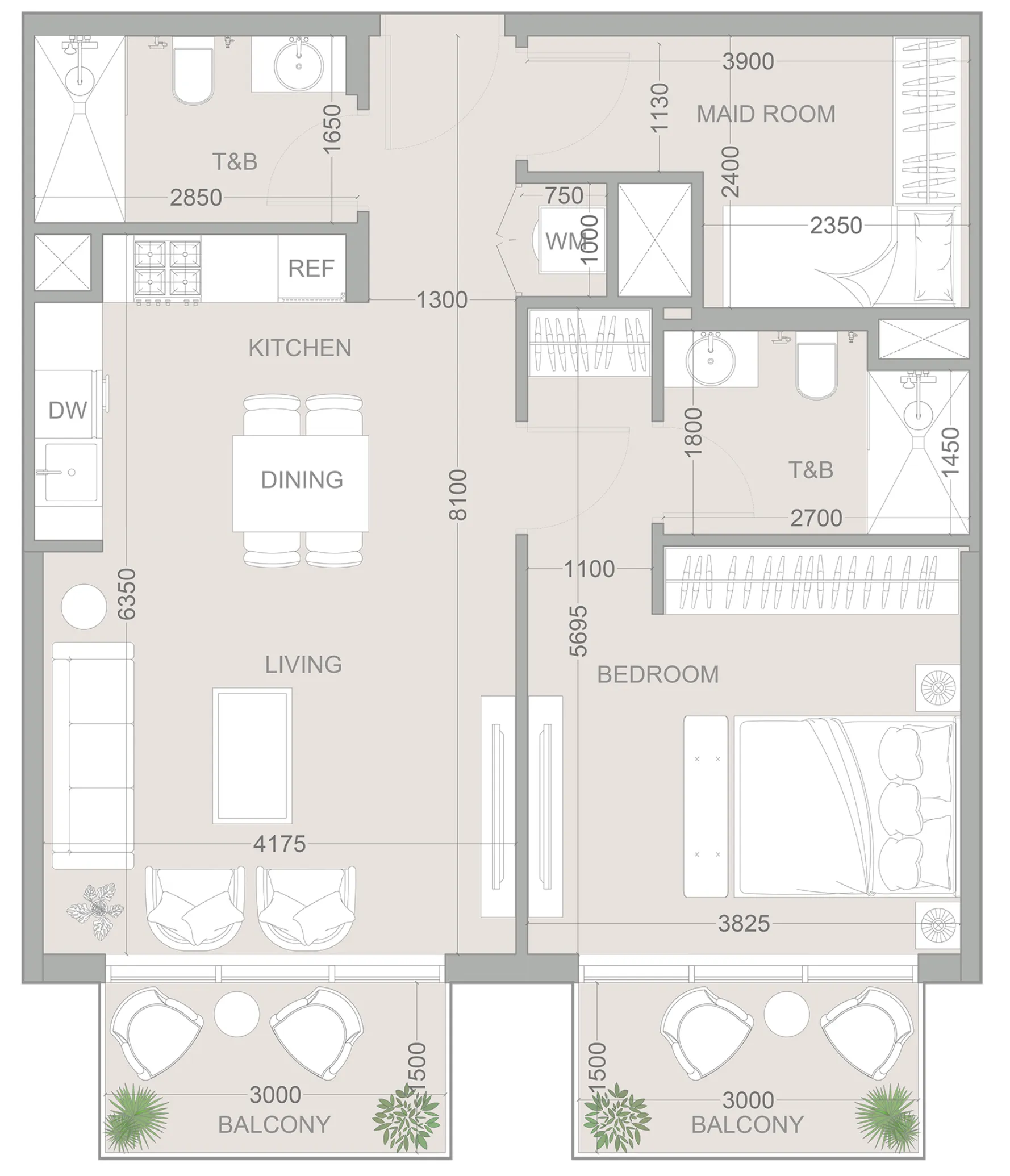 1.5 bedroom Apartments floor plan at 1WOOD Residence 2