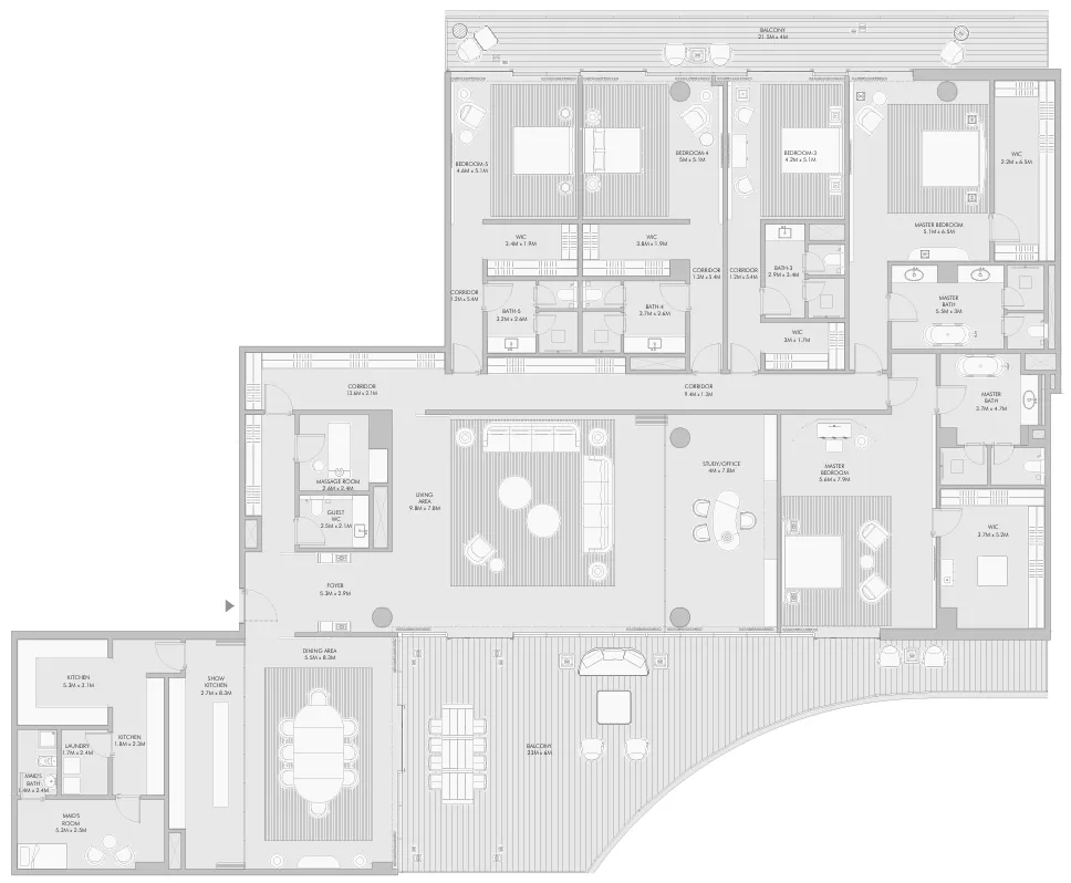 5 bedroom Apartments floor plan at Armani Beach Residence