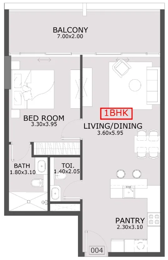 1 bedroom Apartments floor plan at Azra Residence