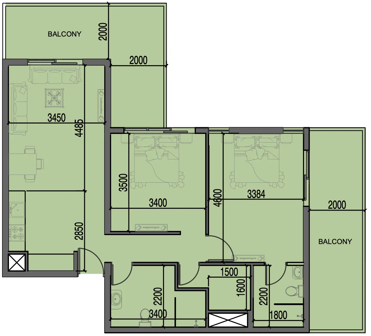 2 bedroom Apartments floor plan at Al Haseen Residences 3