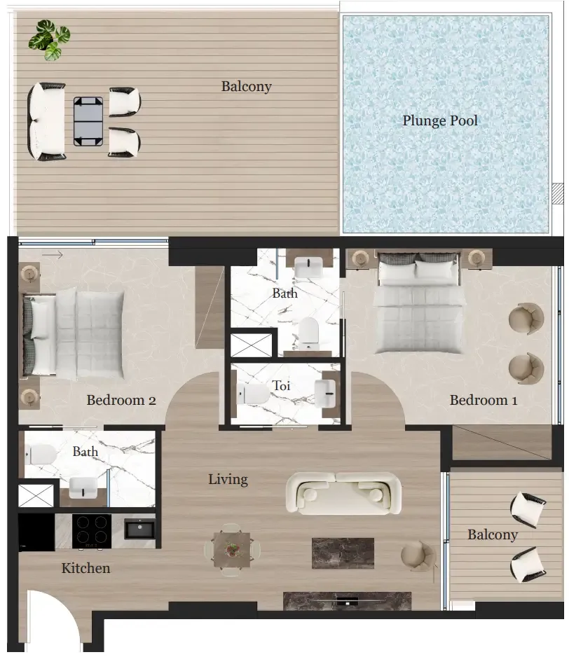 2 bedroom Apartments floor plan at Rijas Suites