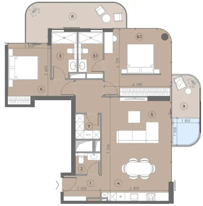 2.5 bedroom Apartments floor plan at House of WELL