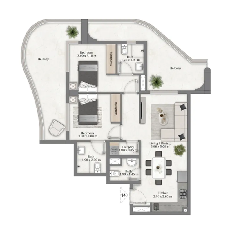 2 bedroom Apartments floor plan at Miorah Maison by Zoya