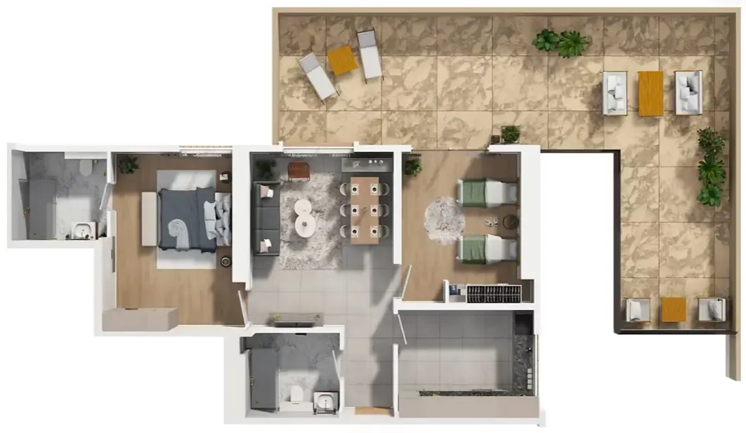 2 bedroom Apartments floor plan at Barajeel Towers