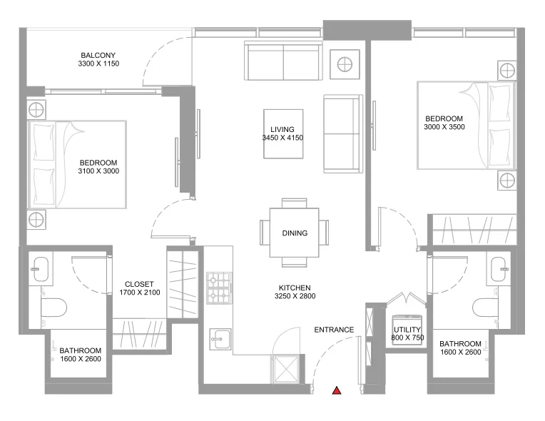 2 bedroom Apartments floor plan at Coastline Beach Residences