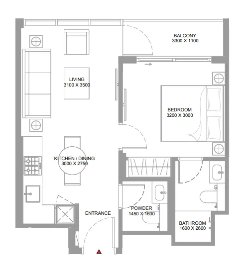 1 bedroom Apartments floor plan at Pearlside Marina Residences