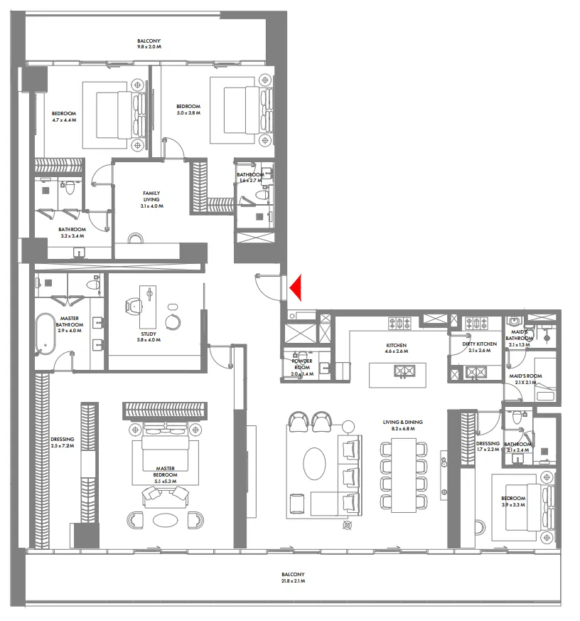 4 bedroom Apartments floor plan at W The Residences by Arada