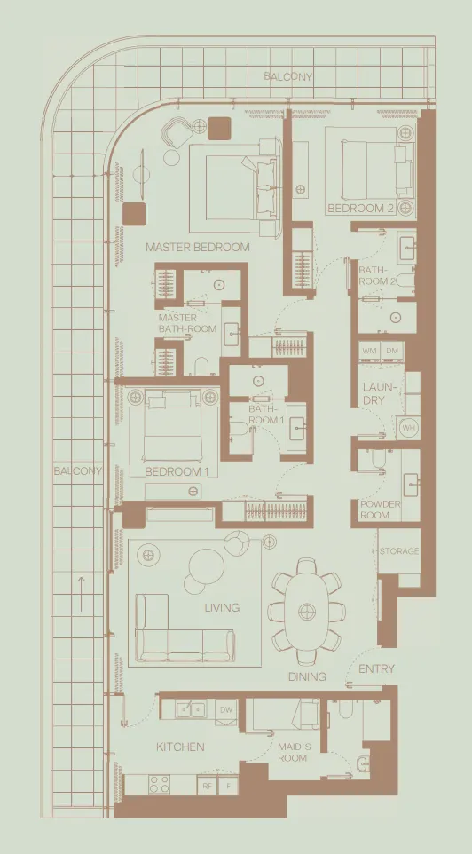 3 bedroom Apartments floor plan at Eden House The Park