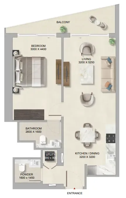 1 bedroom Apartments floor plan at The Tranquil at Sobha Central