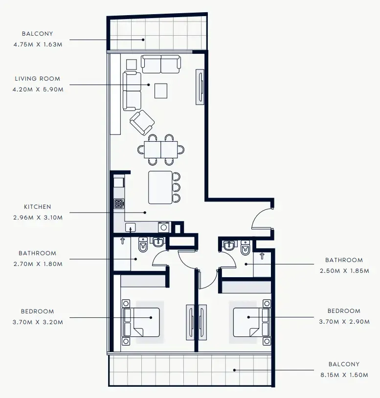 2 bedroom Apartments floor plan at Riviera Rêve