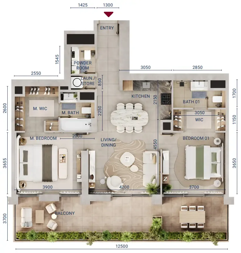 2 bedroom Apartments floor plan at Mirdad