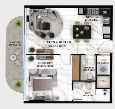 1 bedroom Apartments floor plan at Empire Livings