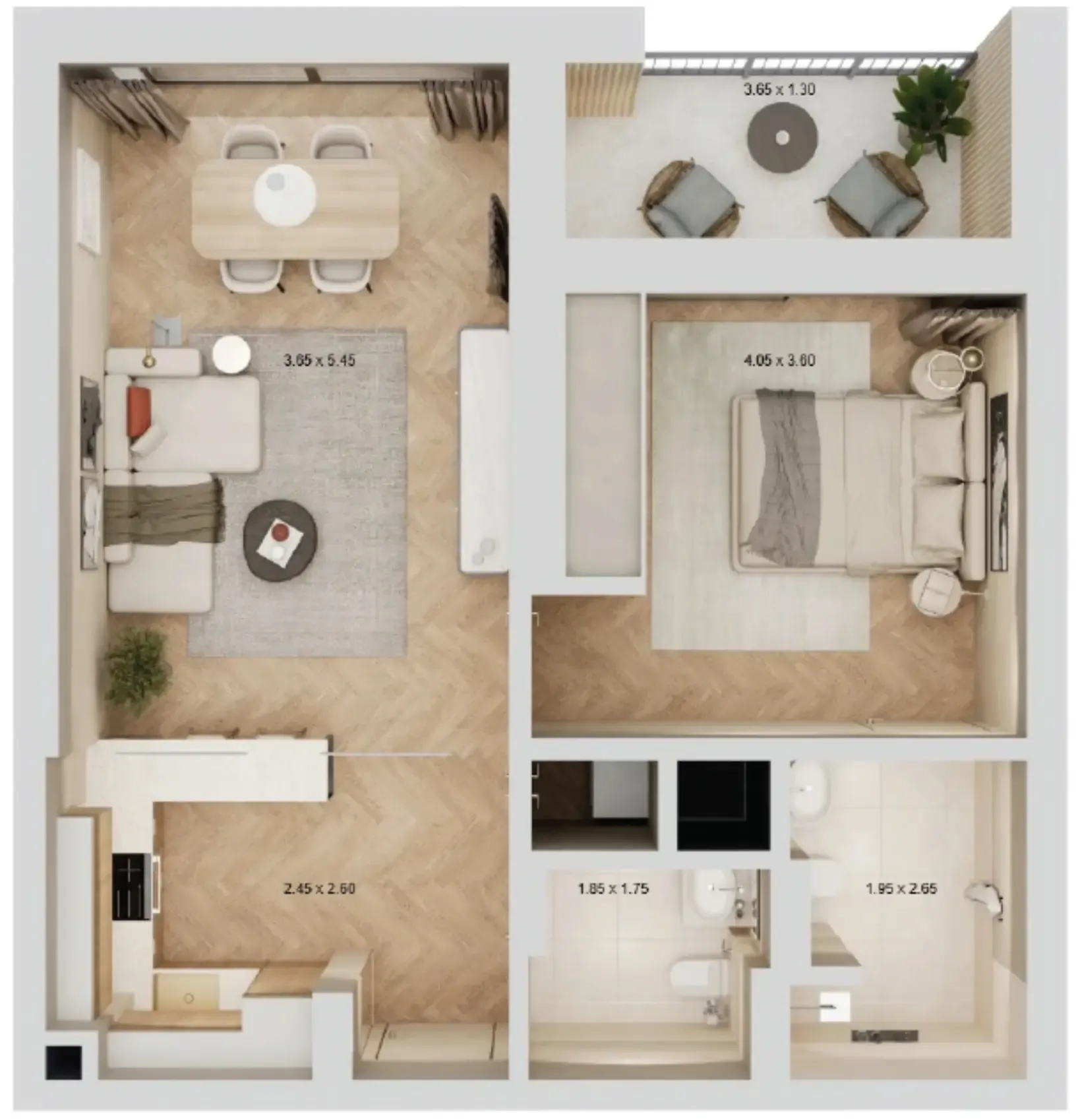 1 bedroom Apartments floor plan at Arisha Terraces