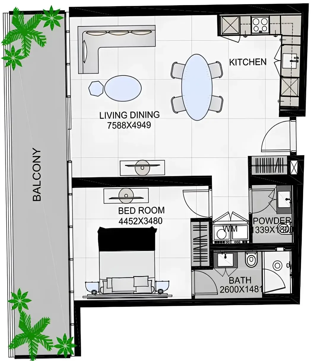 1 bedroom Apartments floor plan at The Community Sports Arena