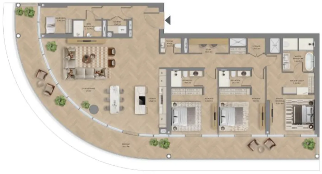 3 bedroom Apartments floor plan at The Row Saadiyat