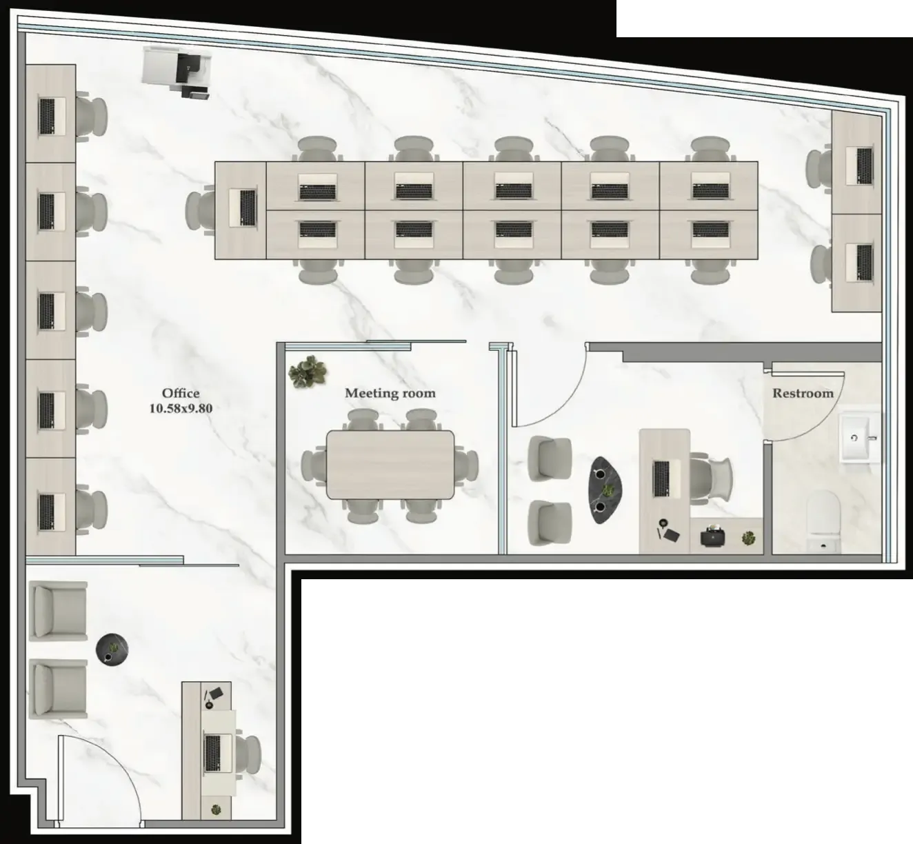  bedroom Office floor plan at Aspirz