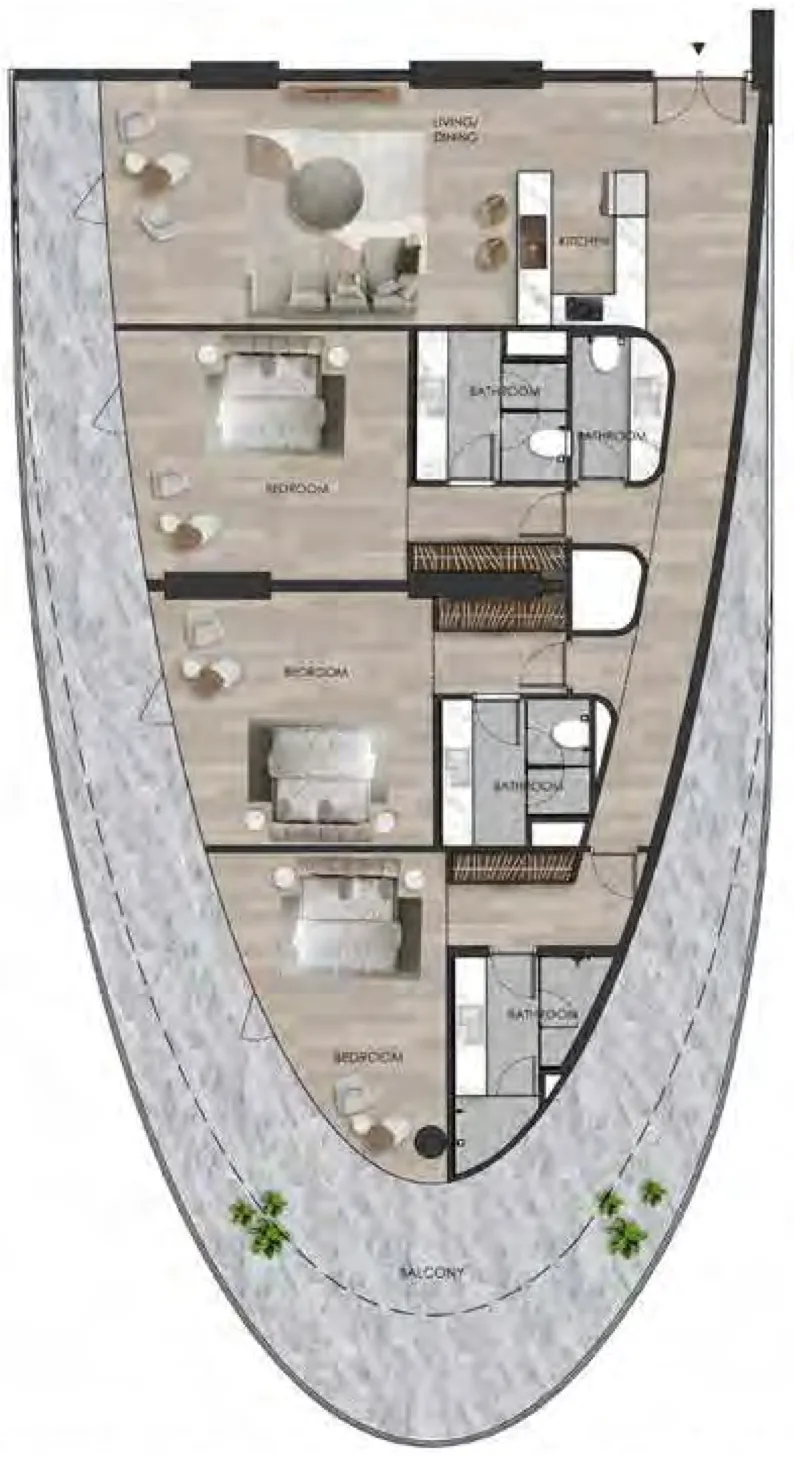 3 bedroom Apartments floor plan at The Beach Residence