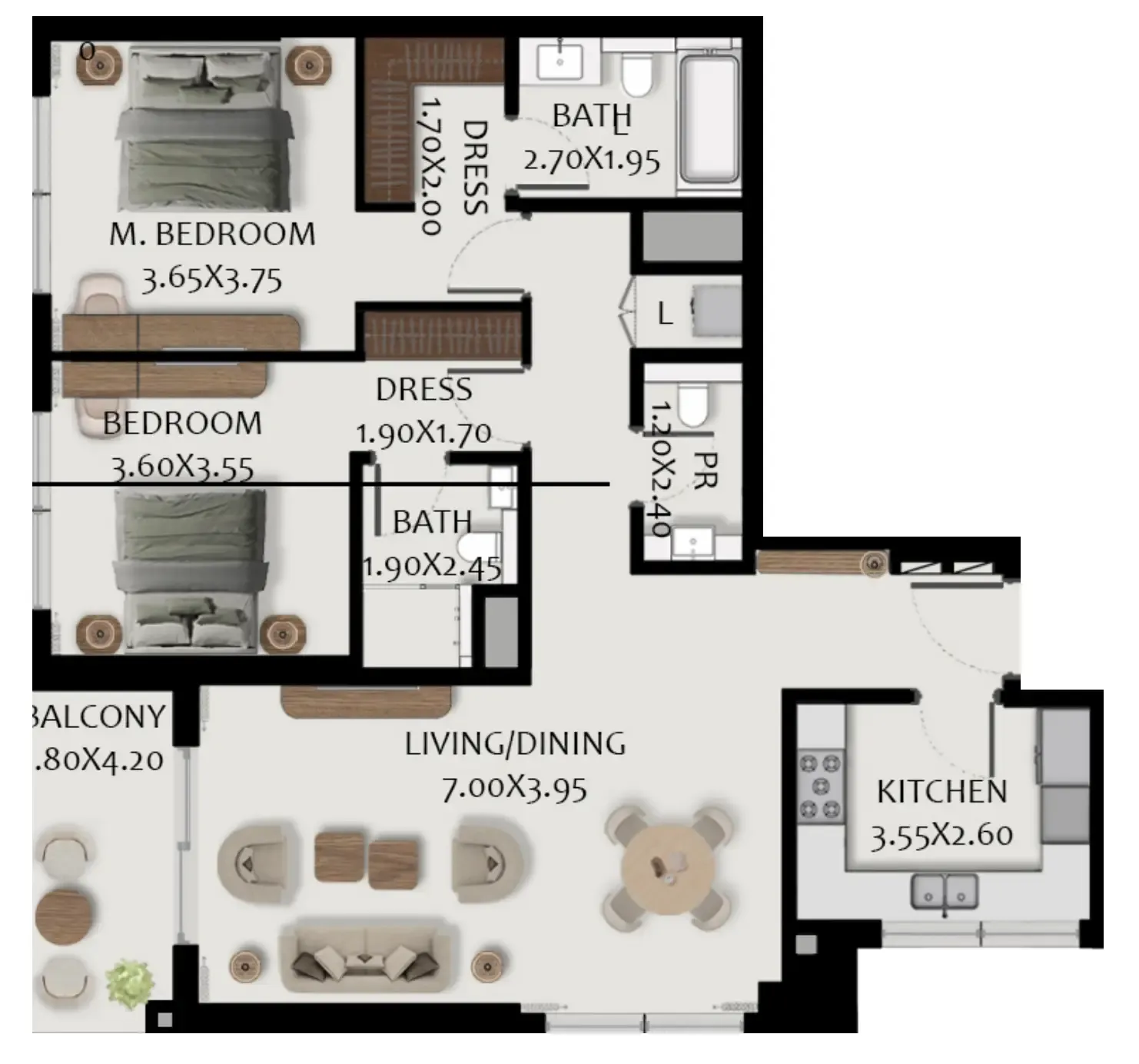 2 bedroom Apartments floor plan at Boulevard Park at Wasl Gate
