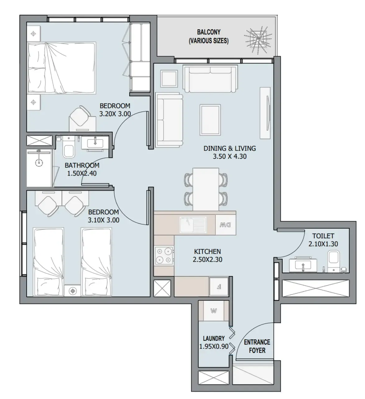 2 bedroom Apartments floor plan at Verdana III
