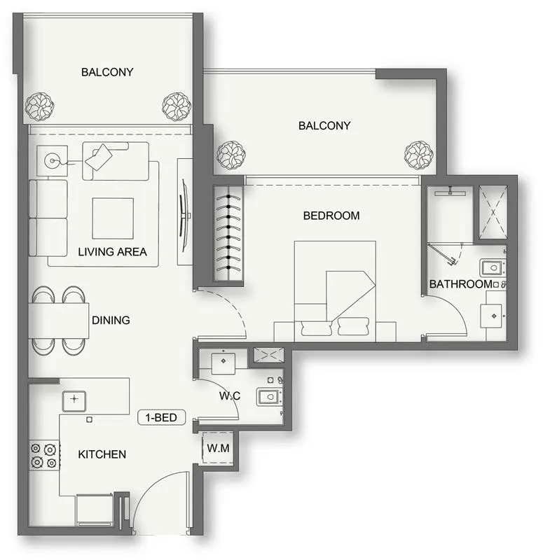 1 bedroom Apartments floor plan at Binghatti Cullinan