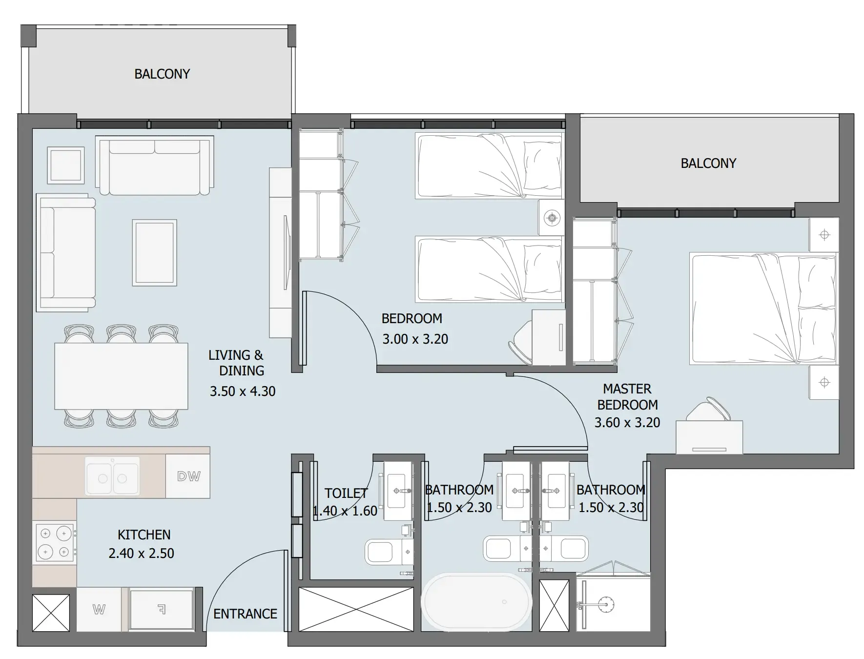 2 bedroom Apartments floor plan at Verdana III