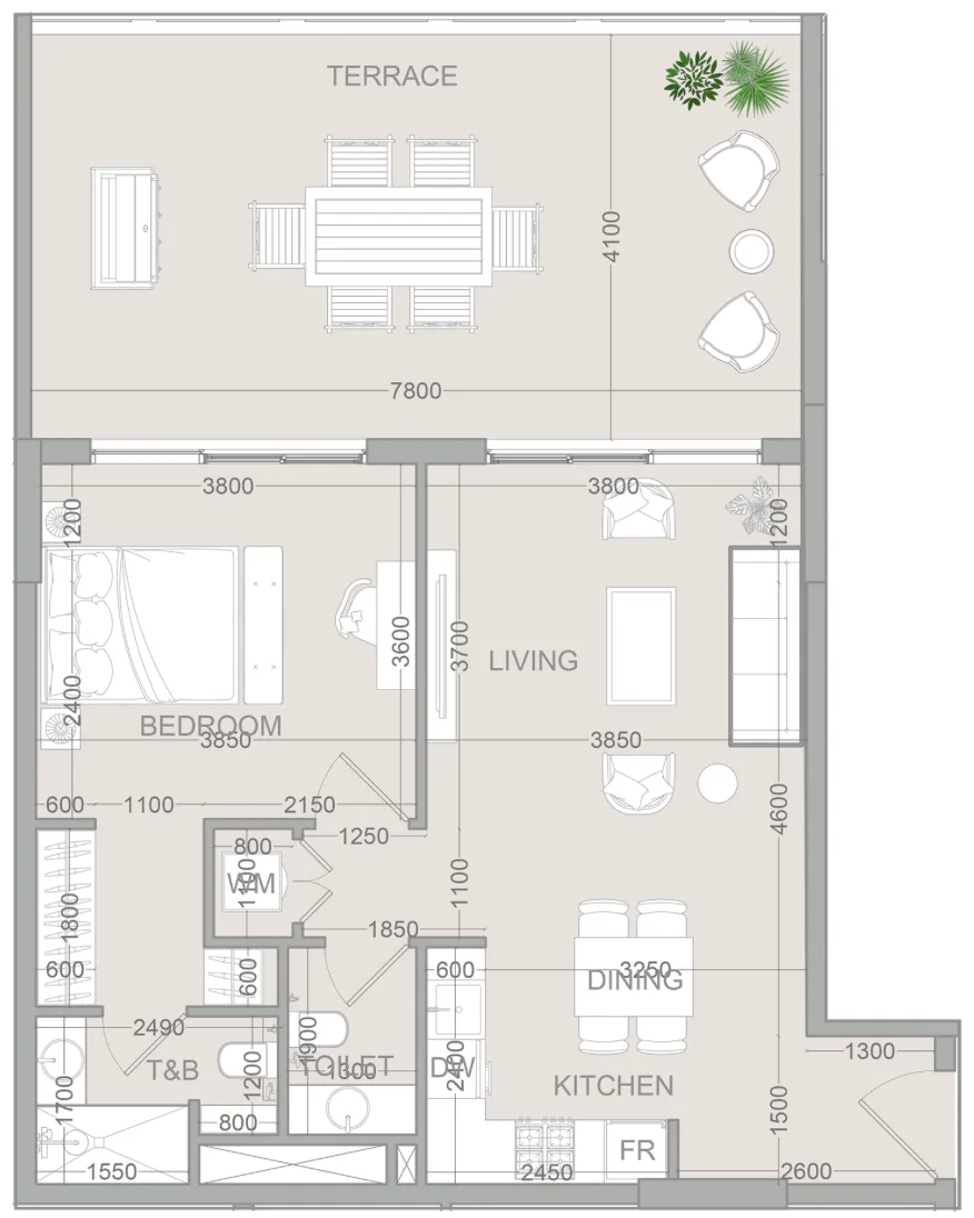 1 bedroom Apartments floor plan at TETR1S Tower