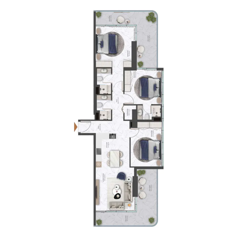 3 bedroom Apartments floor plan at Wadi Hills