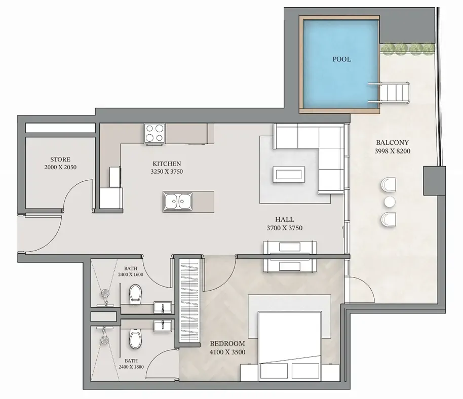 1.5 bedroom Apartments floor plan at Empire Gardens