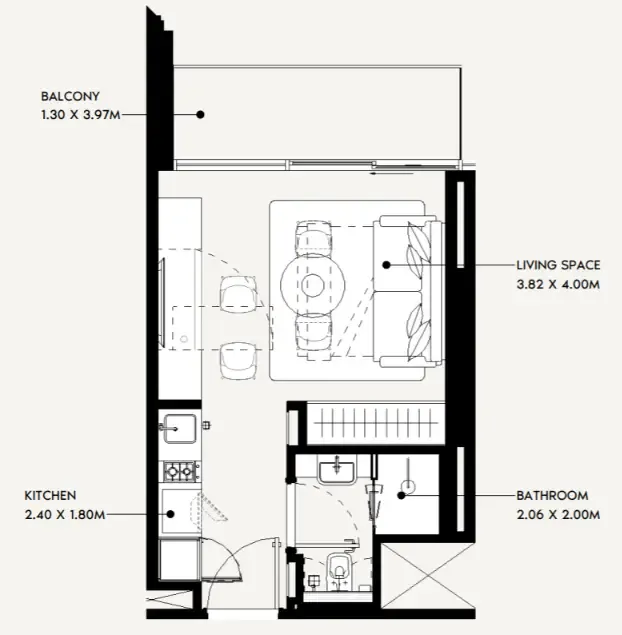 0 bedroom Apartments floor plan at Jaddaf Beach Oasis
