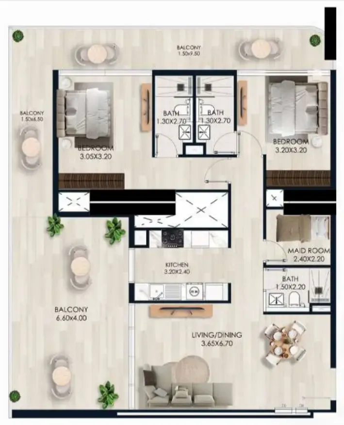 2.5 bedroom Apartments floor plan at Sera Gardens by Vision