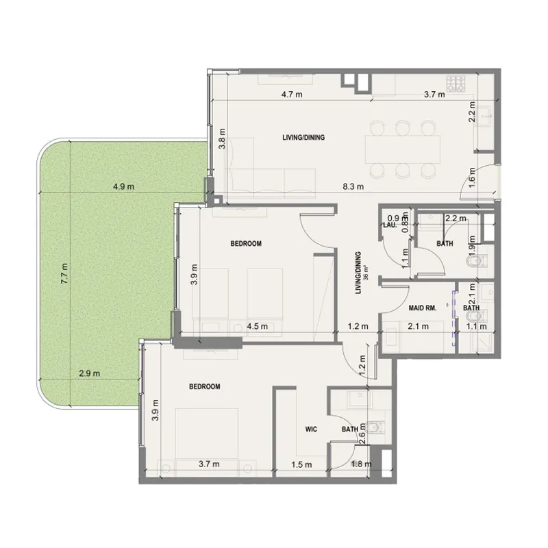 2 bedroom Apartments floor plan at Blue Marina Residence