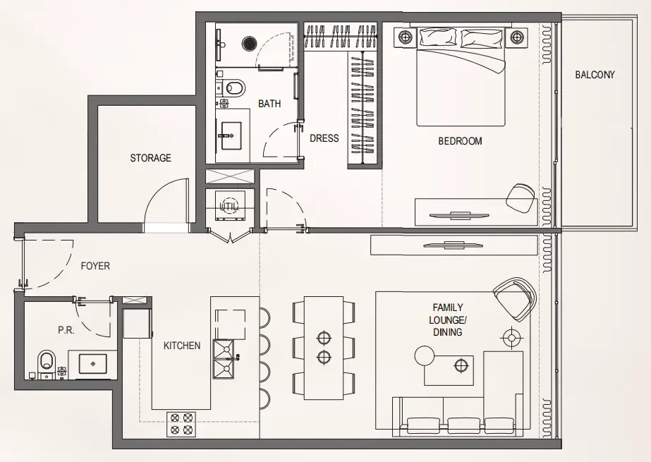 1 bedroom Apartments floor plan at Bayview Boulevard