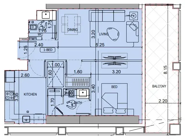 1 bedroom Apartments floor plan at Binghatti Titania