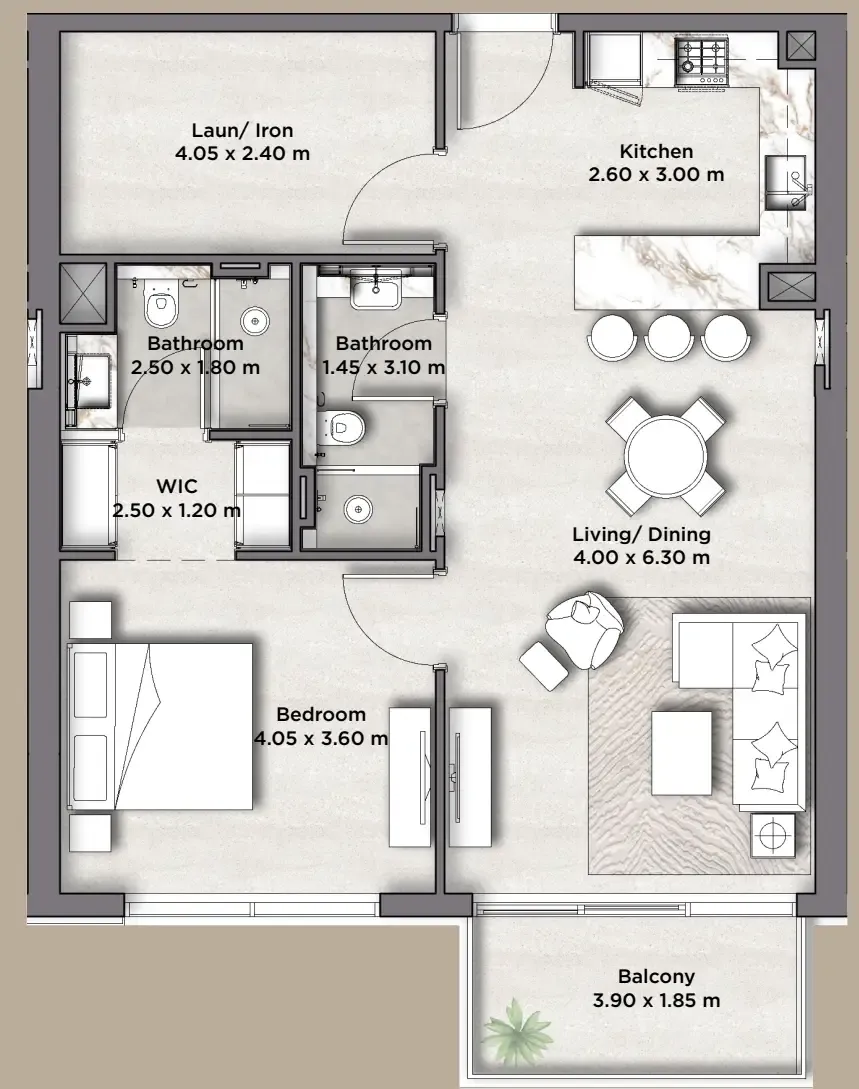 1 bedroom Apartments floor plan at Riviera Lodge