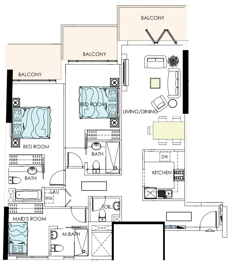 2 bedroom Apartments floor plan at Alef Noon Residence