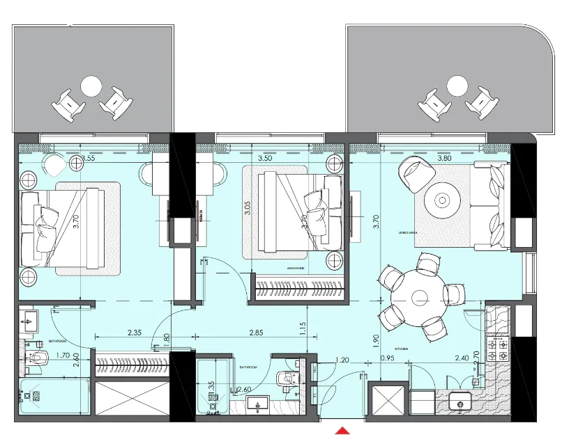 2 bedroom Apartments floor plan at Azizi Wasel