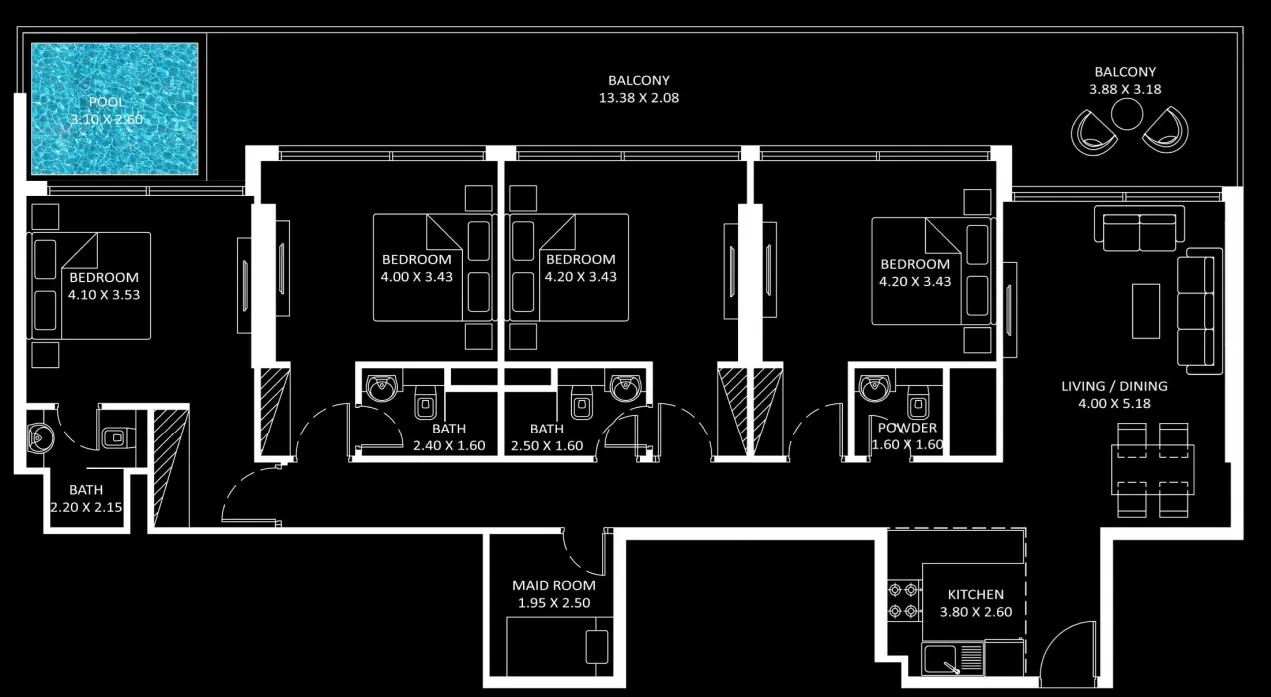 4 bedroom Apartments floor plan at Diamondz