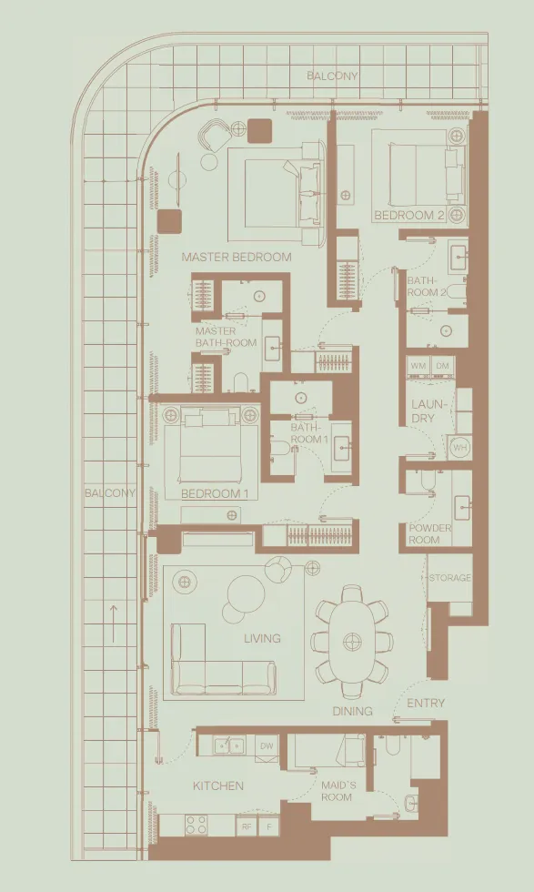 3 bedroom Apartments floor plan at Eden House The Park