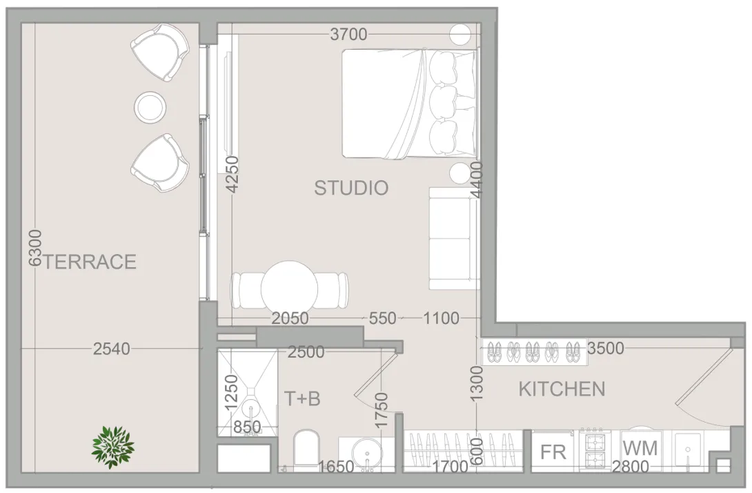 0 bedroom Apartments floor plan at TETR1S Tower