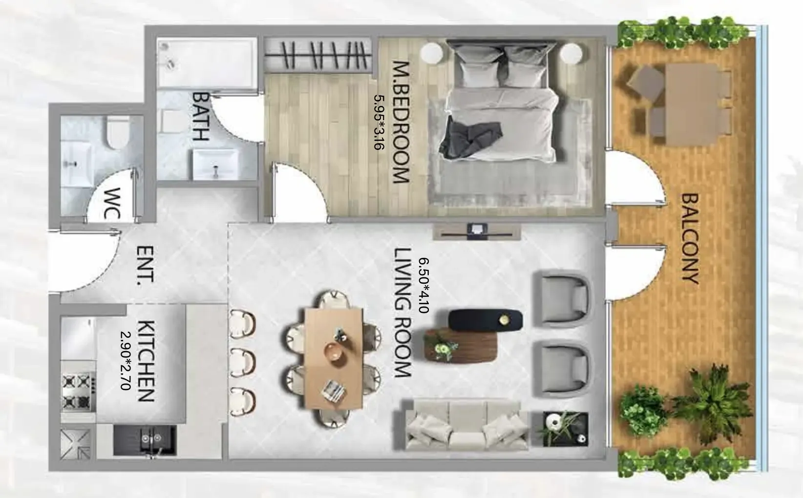 1 bedroom Apartments floor plan at 311 Boulevard