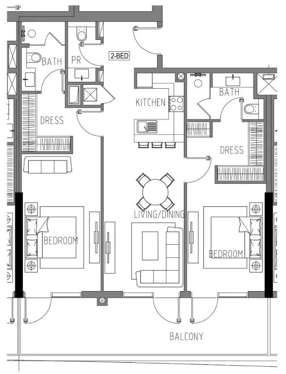 2 bedroom Apartments floor plan at Damac Riverside Views