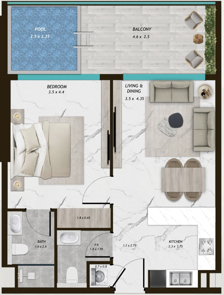 1 bedroom Apartments floor plan at Samana Parkville