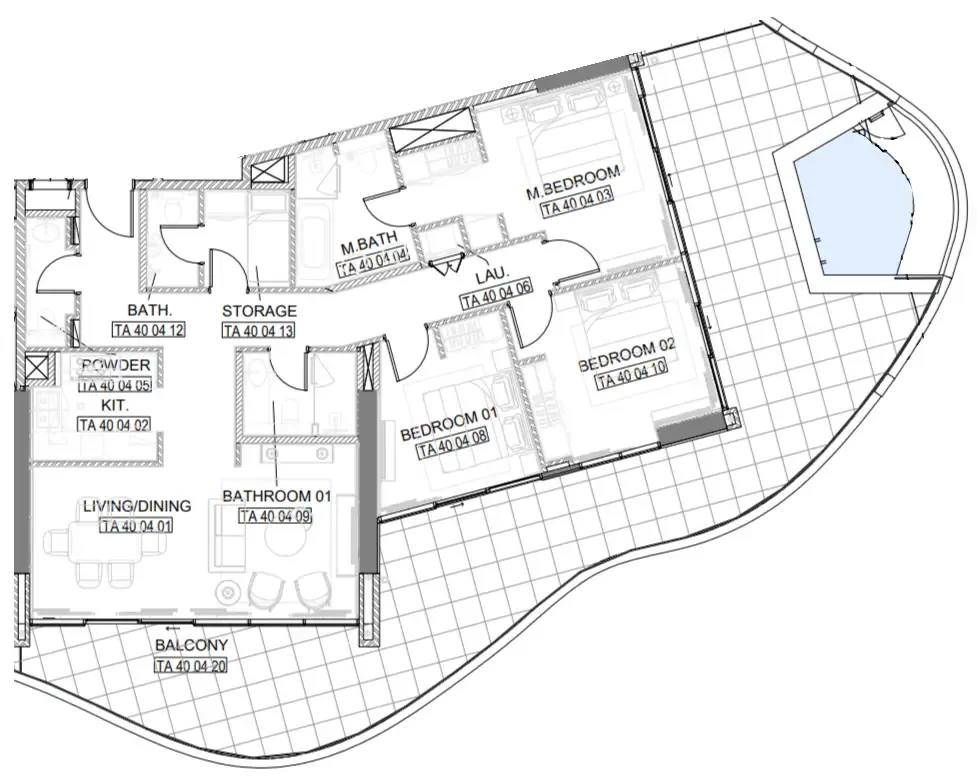 3 bedroom Apartments floor plan at Laguna Residence
