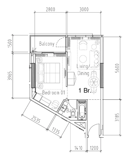 1 bedroom Apartments floor plan at Damac Hills 2 - Hotel Edge by Rotana