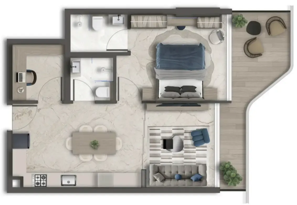 1 bedroom Apartments floor plan at Treppan Vision