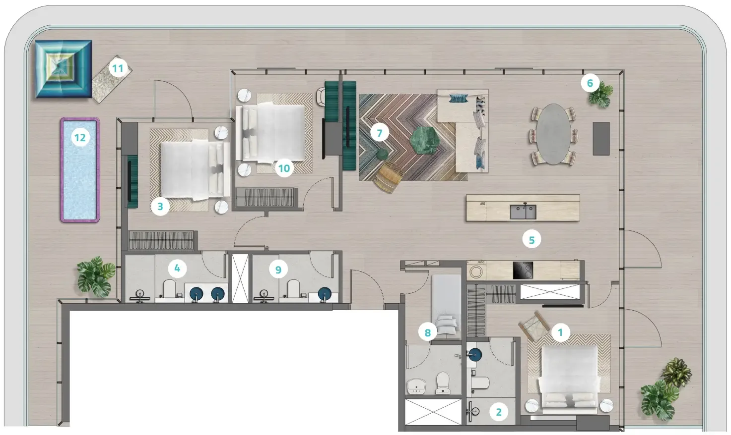 3.5 bedroom Apartments floor plan at Trio Isle