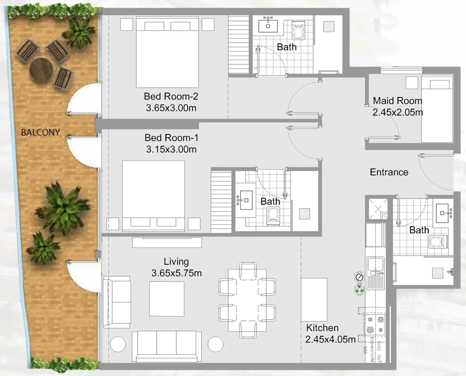 2 bedroom Apartments floor plan at 311 Boulevard
