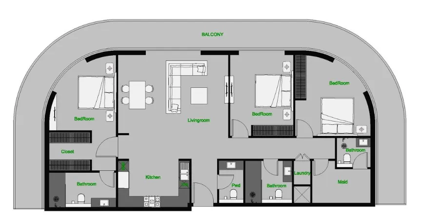 3 bedroom Apartments floor plan at The Central Downtown